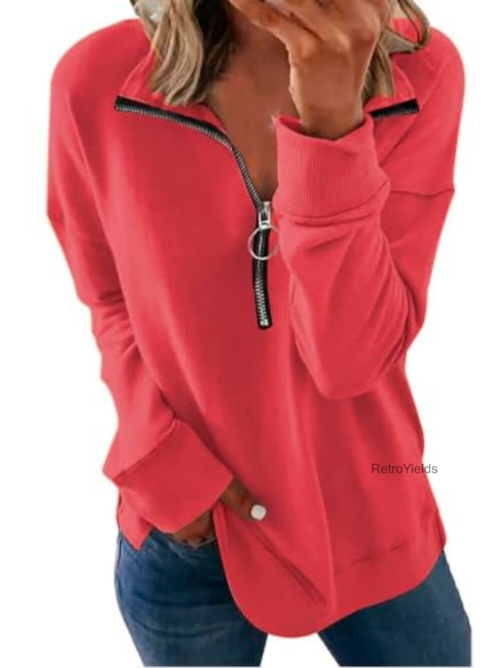 Women's Quarter Zip Pullover Sweatshirt Long Sleeve Cotton